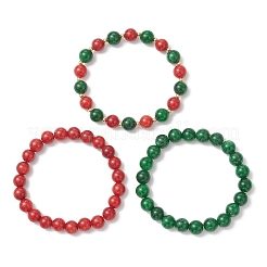 3 bracciale elastico con perline rotonde in ottone e giada malese naturale tinta per donne e uomini&nbsp;BJEW-JB13445