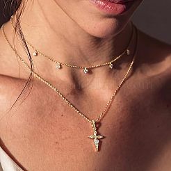 Colliers avec pendentif en forme de croix en zircone cubique transparent en laiton pour femmes&nbsp;WG79657-01