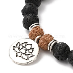 Braccialetti con ciondoli elasticizzati perline in legno di bodhi a tema yoga di roccia lavica&nbsp;BJEW-L620-02C-01