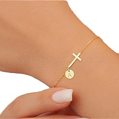 Braccialetti con ciondolo a forma di lettera in ottone piatto e rotondo&nbsp;FS-WG462DF-01