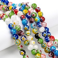 Millefiori Glas rund-einzelne Blumenperlenstränge&nbsp;LK14