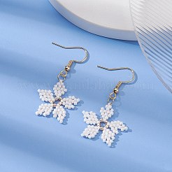 Boucles d'oreilles pendantes flocon de neige tressées en graines de verre&nbsp;EJEW-MZ00069-03
