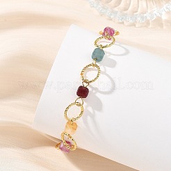 Bracelets à maillons ouverts en tourmaline naturelle et laiton pour femmes&nbsp;BJEW-JB14116-02