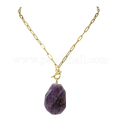 Anhänger mit natürlichen Amethyst-Nuggets an einer Kette aus Edelstahl 304 (Büroklammer) für Damen&nbsp;NJEW-JN06184