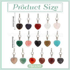 16 pendentif décoratif en forme de cœur en pierres précieuses naturelles et synthétiques&nbsp;HJEW-PH02374