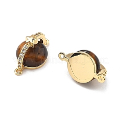 Messing Pavé natürliche Tigerauge Planet Verbinder Charms&nbsp;KK-B129-03G