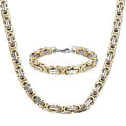 Ensembles de colliers et bracelets en acier inoxydable pour hommes avec chaînes byzantines&nbsp;WG722B3-02