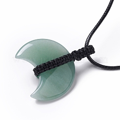 Collier pendentif double corne aventurine verte naturelle réglable avec cordon wax pour femme&nbsp;NJEW-B086-01G