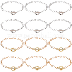 12 Stück 2 Farben Legierung Kabelkette Armbänder für Frauen Männer&nbsp;BJEW-SC0001-60