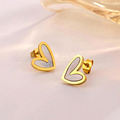 Ensembles de colliers et boucles d'oreilles à pendentif en forme de cœur en acier inoxydable et coquillages naturels&nbsp;FS-WG4CC15-02