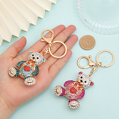2 porte-clés pendentif en strass en forme de cœur et d'ours&nbsp;KEYC-CA0001-47