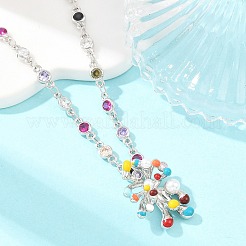 Colliers pendentifs en laiton pavé de zirconiums cubiques colorés avec motif de feux d'artifice émaillés pour femmes&nbsp;NJEW-F364-03P