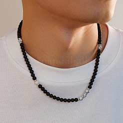 Collane da uomo con perline in howlite naturale rotonda da 6 mm e pietra nera smerigliata&nbsp;FQ0489-3