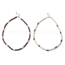 2 Stück 2 Farben natürliche Kokosnuss & natürliche Magnesit Heishi Perlen Halsketten&nbsp;NJEW-JN05308