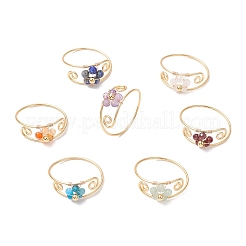 7 pz anelli da dito con perline rotonde sfaccettate e avvolte in filo di rame per donna&nbsp;RJEW-JR00896