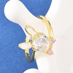 Anelli a polsino con coniglietto e fiocco in ottone micro pavé di zirconi cubici per donna&nbsp;RJEW-A088-10G
