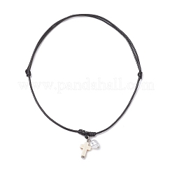 2 collana con ciondolo a croce in cordino di poliestere cerato nero&nbsp;NJEW-JN05384