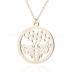 Collana da donna con anello in acciaio inossidabile 304 e ciondolo a forma di ape e nido d'ape.&nbsp;WGD6CCF-01