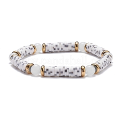 Pulsera elástica redonda de jade de imitación y arcilla polimérica hecha a mano con cuentas heishi&nbsp;BJEW-JB07454