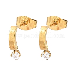 Boucles d'oreilles puces en acier inoxydable 304 serties d'un seul zircon cubique pour femmes&nbsp;SA-CBAB549-05G