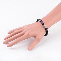 Pulseras elásticas de cuentas de roca de lava natural&nbsp;BJEW-JB02273-03