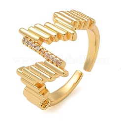 Bagues manchette en laiton micro pavées en oxyde de zirconium transparent pour femmes&nbsp;RJEW-B112-07G