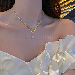 Colliers à chaîne tissée en laiton avec pendentif en perle ronde blanche en plastique pour femmes&nbsp;FS-WGB6B91-01