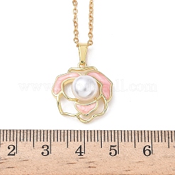 Messing Emaille rosa Blume Anhänger 304 Edelstahl Kette Halsketten für Frauen&nbsp;NJEW-D341-04G