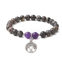 Braccialetti elastici con perline rotonde di quarzo e roccia sienite fluorescente naturale&nbsp;BJEW-JB11257-02