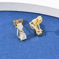 Orecchini a bottone in ottone con micro pavé di zirconi trasparenti a forma di gatto&nbsp;EJEW-C172-01G