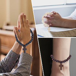 24 pulsera con dijes de cruz de madera&nbsp;BJEW-GO0001-43