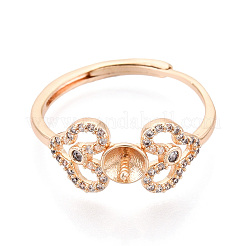 Herz Messing Micro Pave klare Zirkonia verstellbare Ringfassungen&nbsp;KK-T076-49G