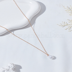 1 collana con catena in ferro con ciondolo a forma di goccia in plastica ABS con perle finte&nbsp;NJEW-LP0009-35