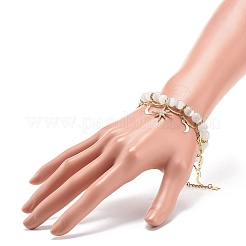 Mehrreihiges Cat-Eye-Armband mit runden Perlen und Messinggliederketten&nbsp;BJEW-JB08791