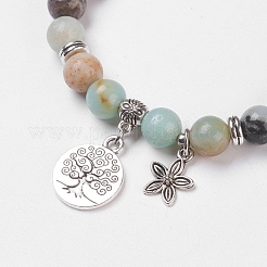 Bracelets extensibles en amazonite à fleurs naturelles&nbsp;BJEW-JB03772-02