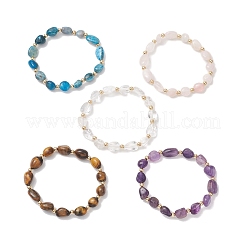 Braccialetti elastici con perline di ottone e pietre preziose naturali per le donne&nbsp;BJEW-JB13414