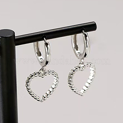Boucles d'oreilles pendantes en forme de cœur creux argenté s925&nbsp;FJ4331-2