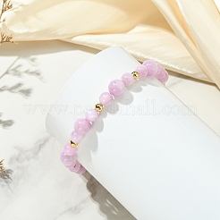 Pulseras elásticas de kunzita natural y cuentas de latón para mujer&nbsp;BJEW-JB14001