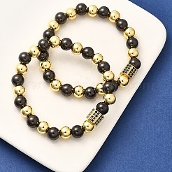 Bracelets extensibles en laiton avec micro pavé de zircones cubiques pour femmes et hommes&nbsp;BJEW-H201-01F-BG