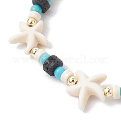 Pulseras elásticas de turquesa sintética y cuentas de roca de lava natural para hombres y mujeres&nbsp;BJEW-JB11988-04