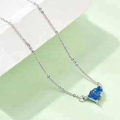 Colliers à maillons en laiton avec pendentif rectangulaire et cœur en zircon cubique pavé de zirconiums cubiques&nbsp;KK-CBAB173-04P-08