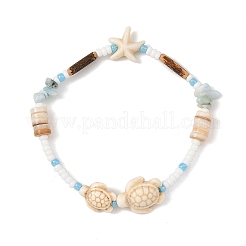 Pulseras elásticas con cuentas de turquesa sintética y semillas&nbsp;BJEW-JB14473