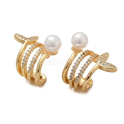 Boucles d'oreilles manchette en laiton avec micro pavé de zircons cubiques transparents&nbsp;EJEW-Z111-04G-01
