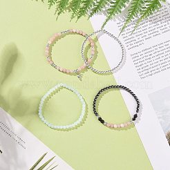 Juego de pulseras elásticas con cuentas redondas de piedras preciosas mixtas naturales y sintéticas de 4 Uds. 4 estilos&nbsp;BJEW-JB09082