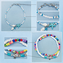 12 Stück 3 Stile Fußkettchen-Set aus Schildkrötenlegierung & Harzmuschel & Seestern&nbsp;AJEW-AR0001-66