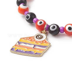 4 pièces 4 style halloween thème mauvais œil lampwork et ensemble de bracelets extensibles crâne turquoise synthétique&nbsp;BJEW-JB09273