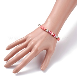 Braccialetto elastico con perline heishi in ematite sintetica e argilla polimerica&nbsp;BJEW-JB07391