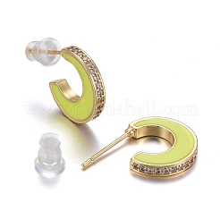 Orecchini a mezzo cerchio in ottone micro pavé di zirconi chiari&nbsp;EJEW-L231-64D