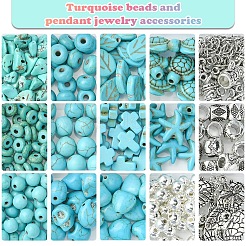 DIY-Kits zur Herstellung von Armbändern aus synthetischen türkisfarbenen Perlen mit gemischten Formen&nbsp;DIY-FS0007-53