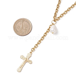 Collane con ciondolo a croce con nappa in catena di acciaio inossidabile 304&nbsp;NJEW-JN05653